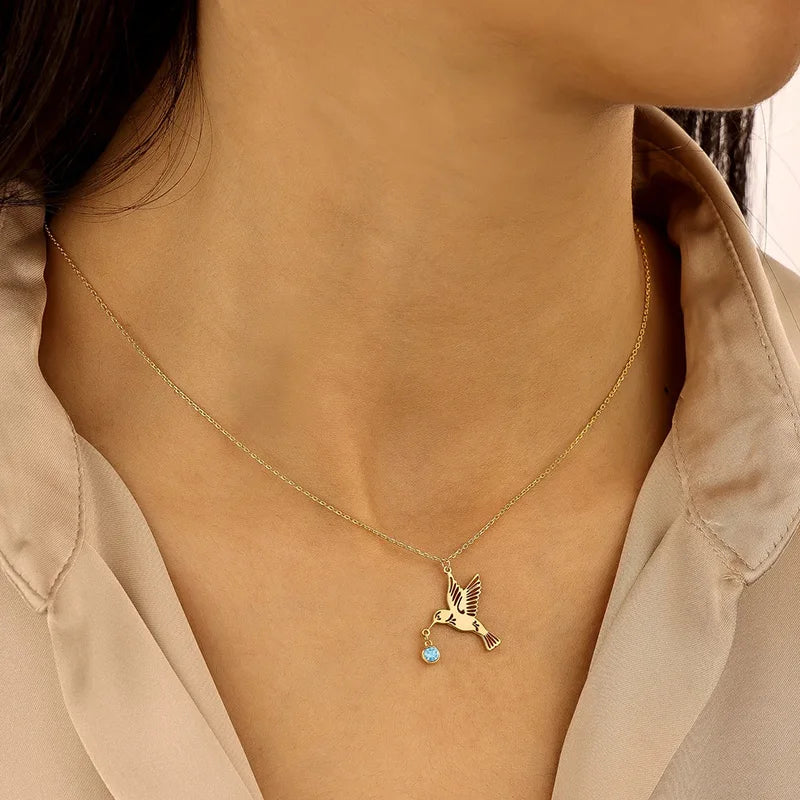 Birthstone Hummingbird Pendant Necklace