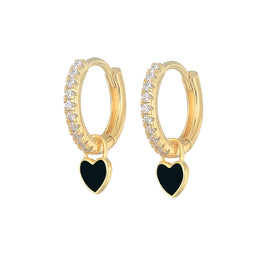 Enamel Heart Charm Hoops