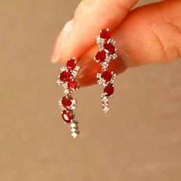 Ruby Tassel Silver Earrings