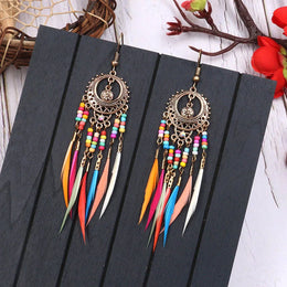 Bohemian Feather Tassel Earrings