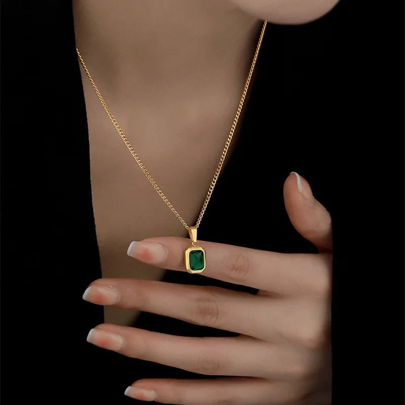 Green Zircon Square Necklace