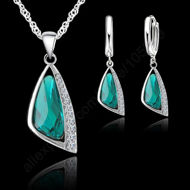 Green Triangle Sterling Set