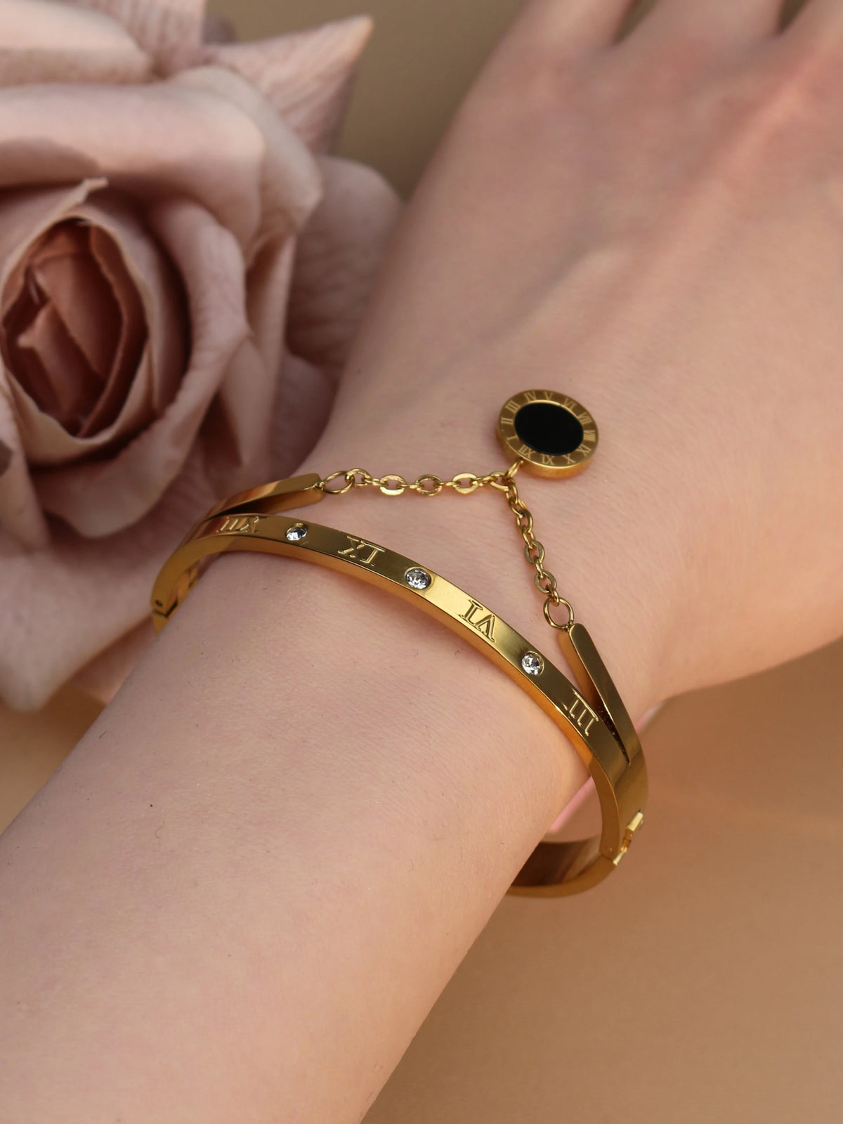 Roman Crystal Steel Bangle