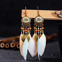 Bohemian Feather Tassel Earrings