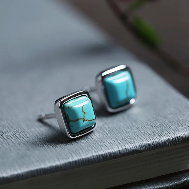 Geometric Turquoise Silver Studs