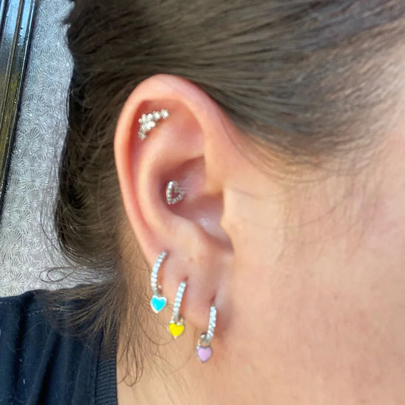 Enamel Heart Charm Hoops