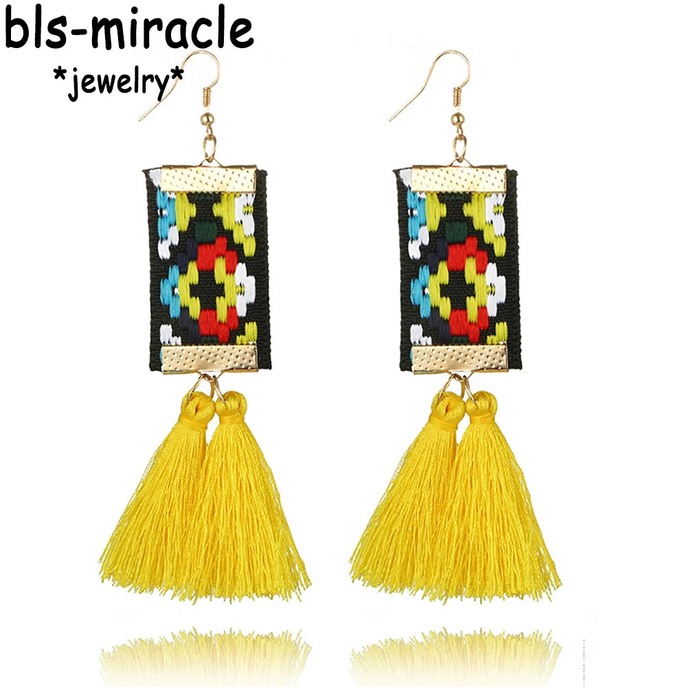 Bohemian Rectangle Tassel Earrings