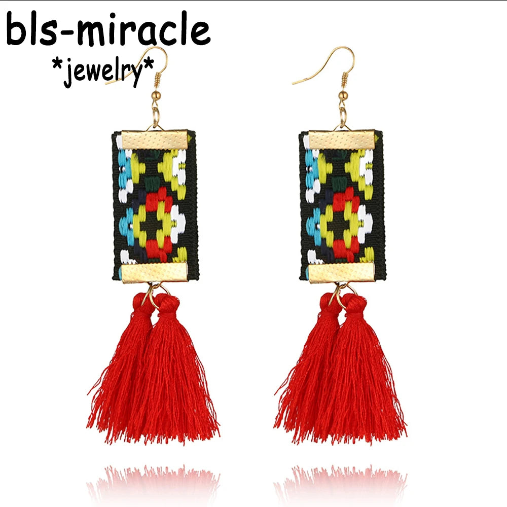 Bohemian Rectangle Tassel Earrings