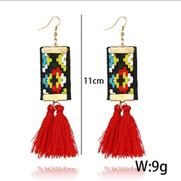 Bohemian Rectangle Tassel Earrings