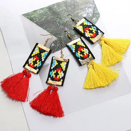 Bohemian Rectangle Tassel Earrings