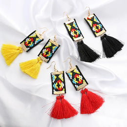 Bohemian Rectangle Tassel Earrings
