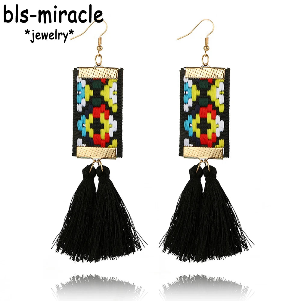 Bohemian Rectangle Tassel Earrings