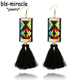 Bohemian Rectangle Tassel Earrings
